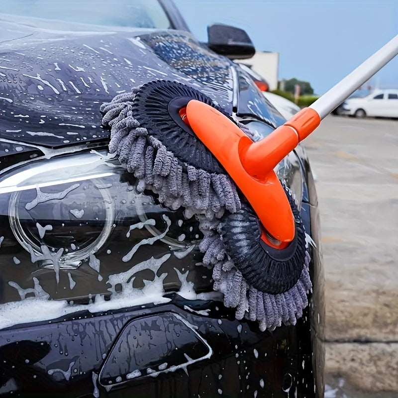 Cepillo de limpieza de coches con mango largo y superfibra, esponja superfibra giratoria de 360°, sin daño a la pintura, sin arañazos, adecuado para limpiar coches, camiones, SUV, RV, remolques y barcos.