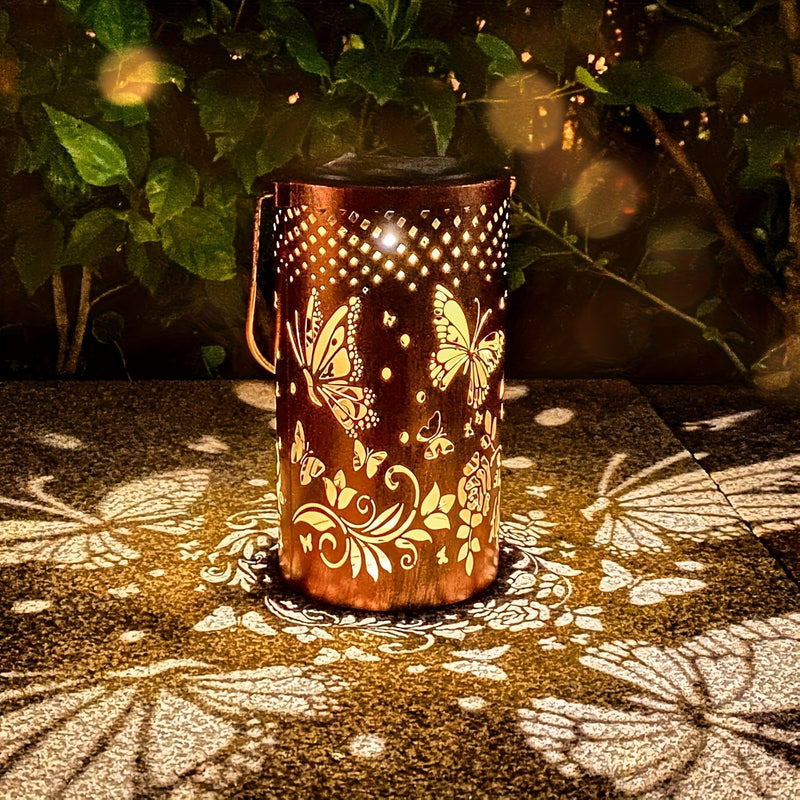 Lámpara solar para exteriores, regalo de cumpleaños de mariposa adecuado para hombres y mujeres, luz solar colgante adecuada para patio, patio, porche, jardín trasero, paisaje, decoración de jardín