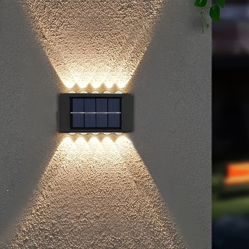 10 luces LED solares, 4 o 6 piezas con iluminación superior e inferior, material acrílico ABS, ideal para jardín, césped y patio, decoración de pared