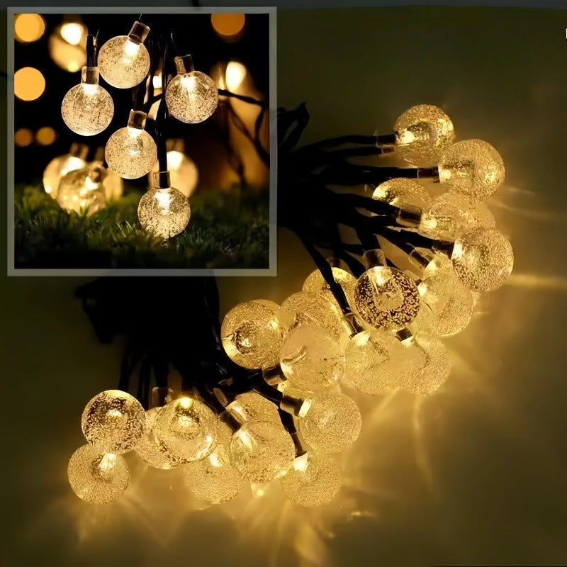 1 pieza, luces de cadena de bola de cristal solar LED, iluminación de ambiente de cuento de hadas, adecuado para jardín, porche, árbol de Navidad, fiesta, boda y decoraciones navideñas, iluminación festiva | Encanto de atmósfera, luces de hadas solares