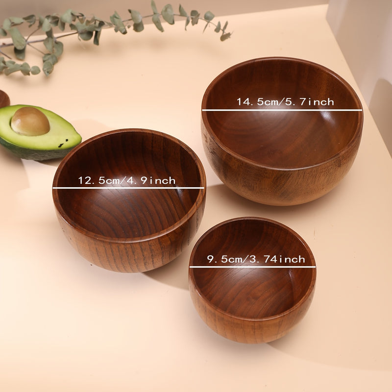 1pc Cuenco De Madera De Acacia Redondo Duradero, Cuenco De Arroz Sopa Fideos, Adecuado Para Uso En El Hogar Y Al Aire Libre, Anti-escaldado, Vajilla Diaria De Cocina