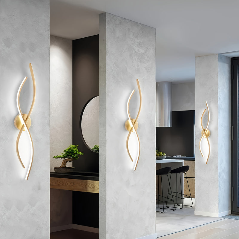 1 pieza de moderno farol de pared LED dorado, con sombra de aluminio de metal pulido, montaje semienterrado, cableado, para dormitorio, sala de estar, pasillo, 110V-240V, con fuente de luz, farol de pared para dormitorio | Luz LED moderna | Sombra de met