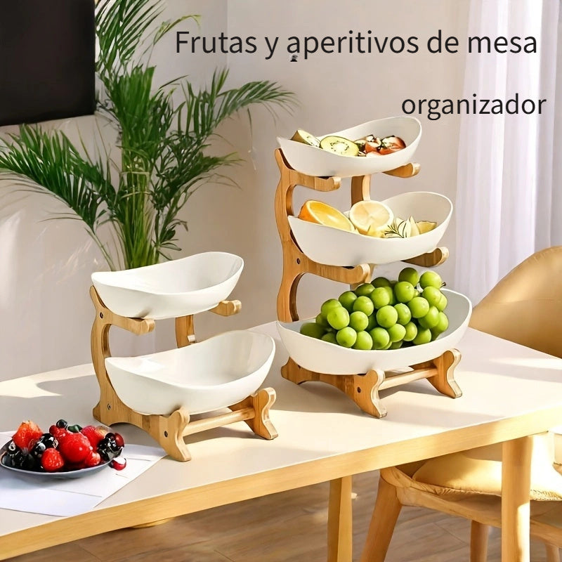 Estantería de Frutas de 2/3 Niveles con Plato de Almacenamiento para Snacks, Estante Decorativo - Juego de Cuencos de Frutas de Plástico Duradero para Cocina y Restaurante - Bandeja de Servicio Multinivel para Frutas, Snacks y Postres - Regalo de Navidad