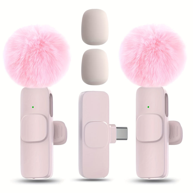 Sistema de micrófono lavalier inalámbrico con clip, omnidireccional, USB-C, grabación de un toque, carga USB, con batería de polímero de litio recargable, para streaming y videoconferencia