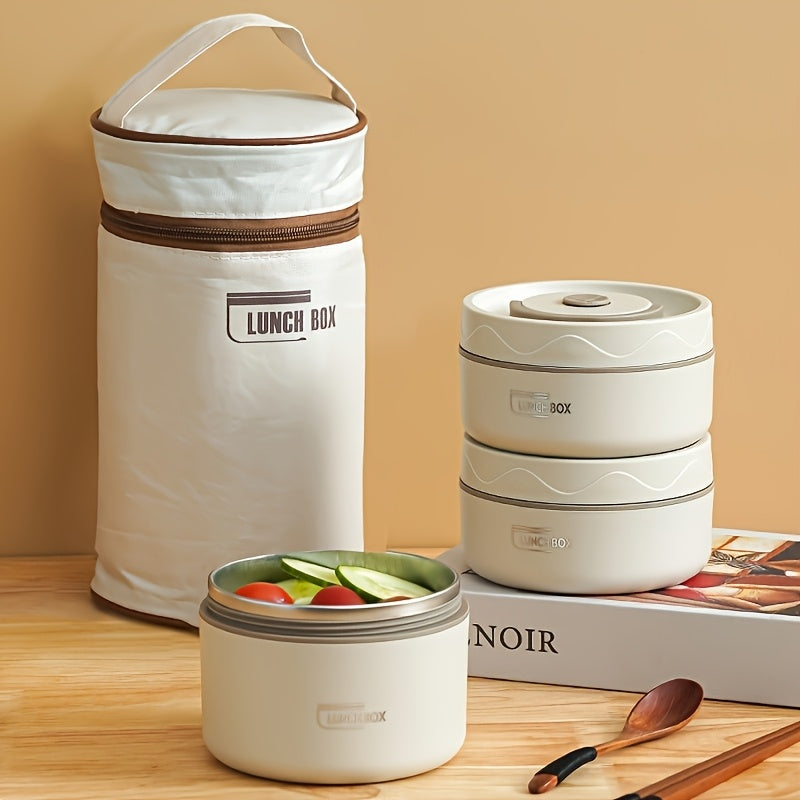 Juego de Lonchera Aislada con 3 Boles de Acero Inoxidable y Bolsa Térmica, Recipiente Hermético Seguro para Microondas para Escuela, Oficina y Viaje
