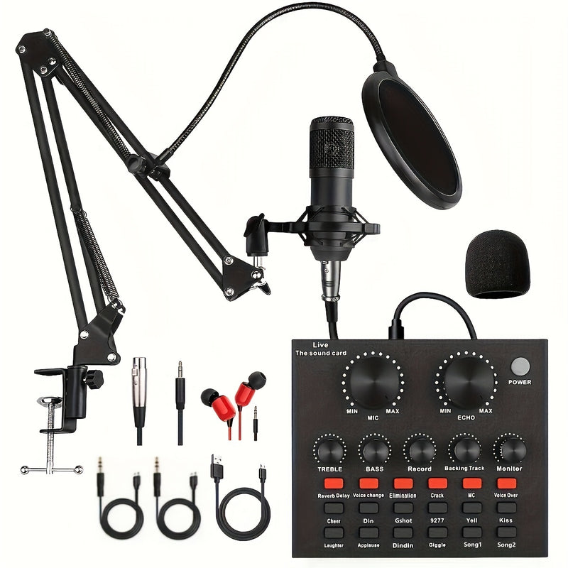 Kit de equipo para podcast, incluye micrófono BM800 y tarjeta de sonido V8, convertidor de voz, interfaz de audio, ideal para grabar, cantar, streaming y videojuegos