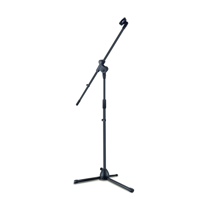 Soporte de Micrófono Trípode Resistente con Brazo Ajustable - Soporte Profesional para Estudio y Directos, Construcción Inclinada en Tubo, Base Horizontal para Suelo - Compatible con Clip de Micrófono para Grabación en Casa, Podcasting, Bodas, Conciertos