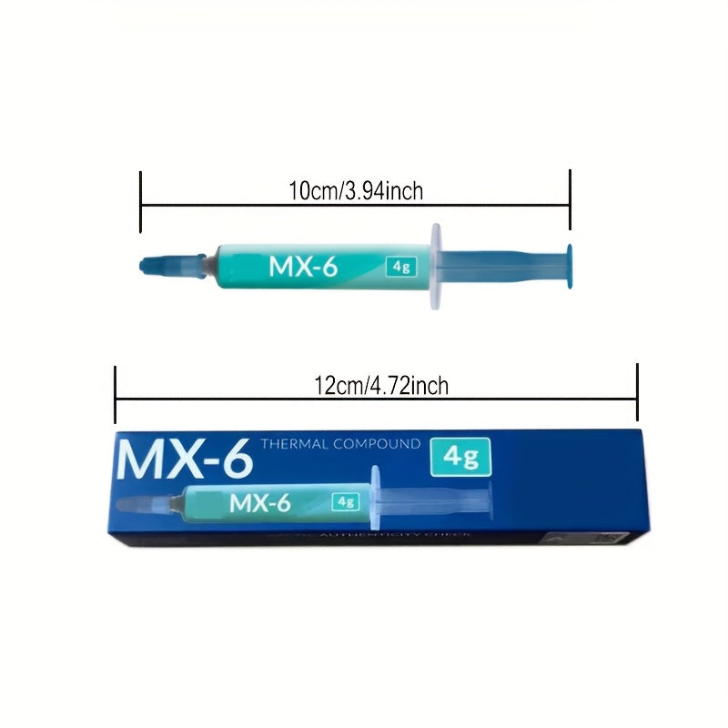 Pasta térmica de alto rendimiento MX-6, 4g - Conductividad térmica ultra para CPU/GPU, ideal para enfriamiento de electrónicos de precisión, pasta para enfriar CPU | Diseño elegante | Pasta térmica duradera