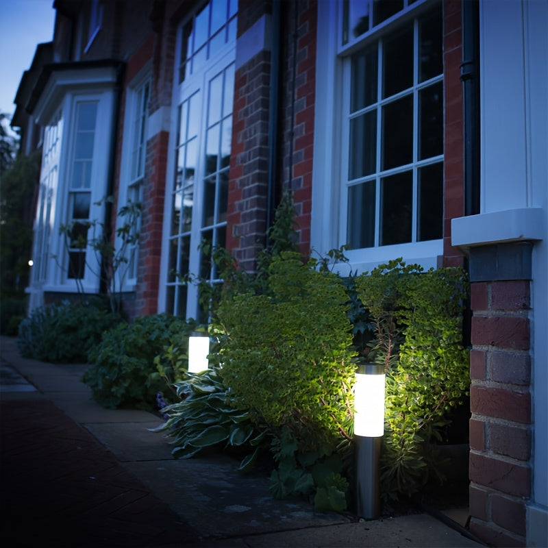 Luces solares LED para césped, luces decorativas de paisaje cilíndricas de acero inoxidable, ideales para patios, jardines, caminos, aceras y espacios exteriores con ambiente festivo