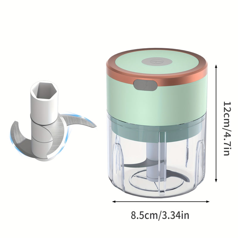 FLZH Procesador de Alimentos Eléctrico Mini Compacto de 8.45oz y Picadora de Carne con 3 Cuchillas de Acero Inoxidable, Recargable por USB, 1200 RPM - Diseño Verde Claro y Naranja, Ideal para Verduras, Frutas y Carnes, FLZH