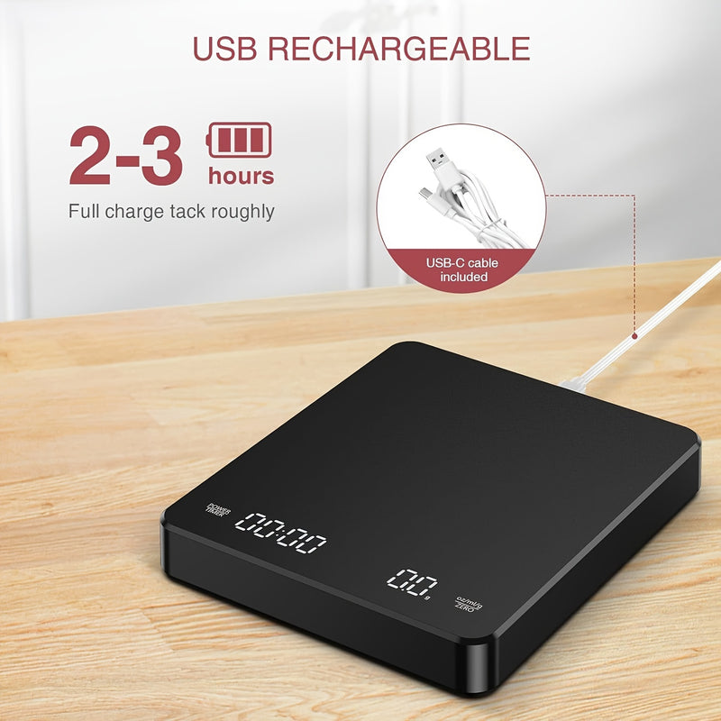 Báscula de Café con Botón Táctil de Alta Precisión - Recargable por USB, Precisión de 3kg/0.1g, Perfecta para Cocina y Baño