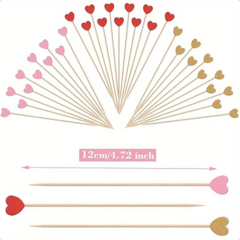 100 piezas de Pinchos de Bambú 12 cm/4.72 pulgadas - Pinchos Desechables con Forma de Corazón para Alimentos para San Valentín, Bodas, Aniversarios, Fiestas - Suministros de Cocina y Restaurante de Alta Calidad, Utensilios de Bambú