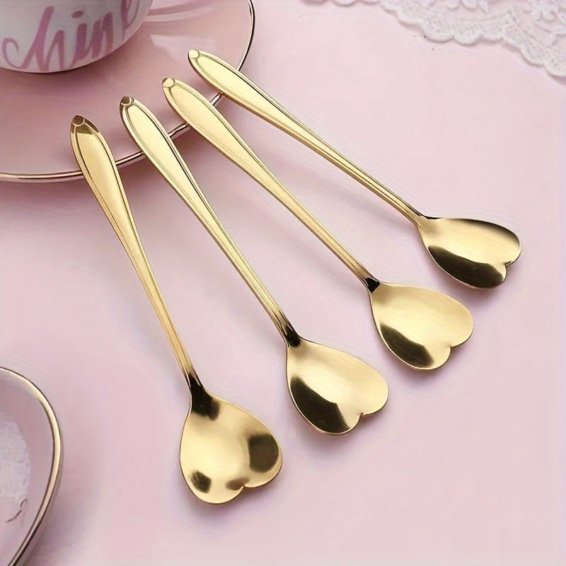 Juego de 4 Cucharas de Acero Inoxidable en Forma de Corazón, Cucharas Creativas para Mezclar Postres y Café, Elección Ideal para Fiestas de Navidad, Vacaciones, Restaurante y Uso en la Cocina del Hogar