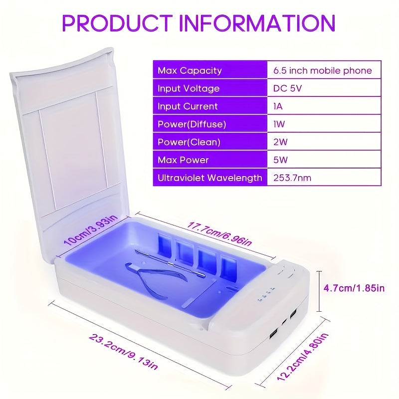 Caja esterilizadora portátil USB para salón de uñas, pinzas, tatuajes, tijeras, joyas, teléfonos celulares, relojes, llaves - Sin pantalla, sin fragancia, material plástico, no necesita batería, regalo perfecto para vacaciones, herramientas de cuidado de