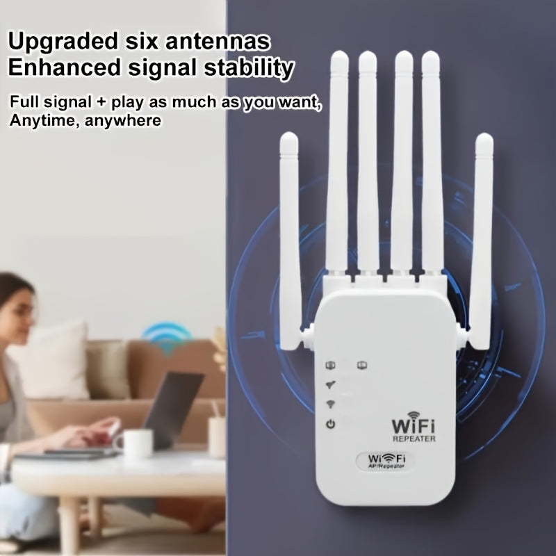 Amplificador de señal WiFi regulado por EE. UU., extensor de WiFi con 6 antenas de 360°, compatible con WIFI6, puerto Ethernet, cobertura de hasta 11000 pies cuadrados, adecuado para más de 35 dispositivos.