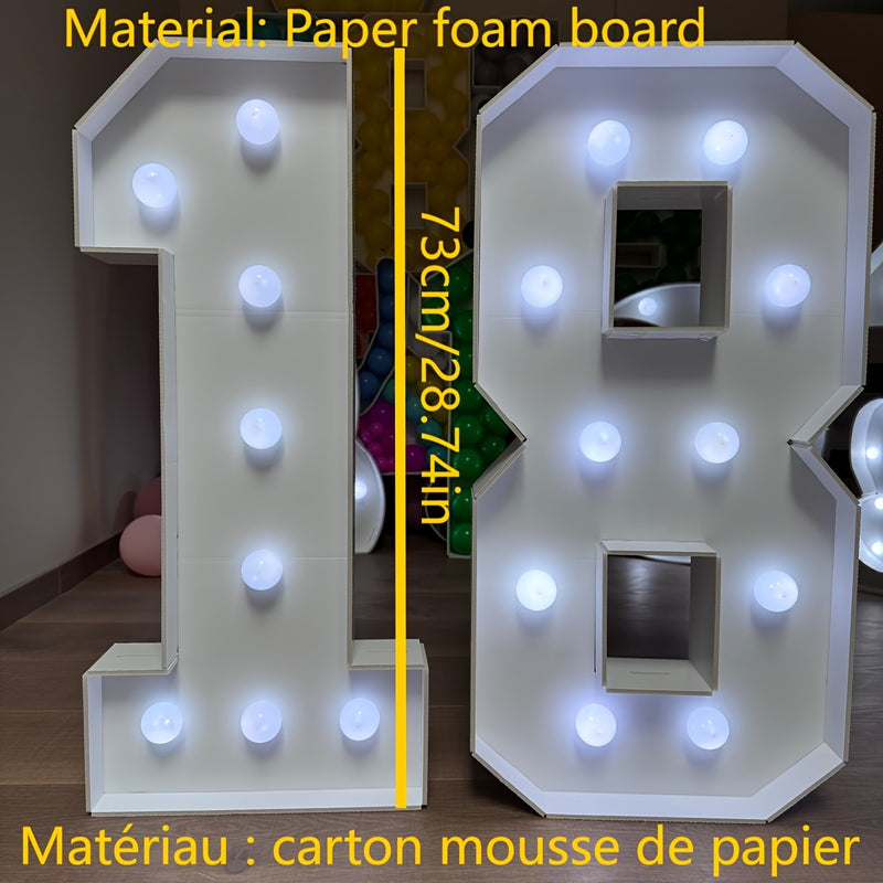 1 pieza Estilo Orejas de Conejo con Marco Numérico 0-9 para 73-93cm / 28.74-36.6 pulgadas con Cadena de Luces Blanca de 8 Luces/10 Luces/12 Luces