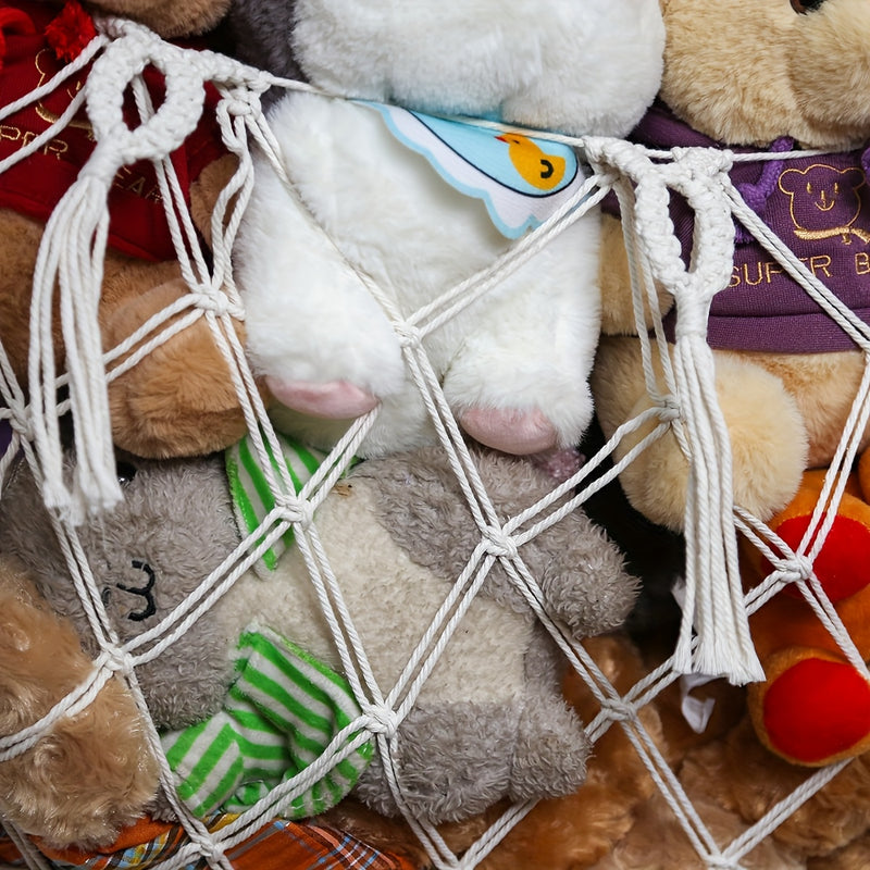 Red de Malla Ovalada para Colgar Juguetes de Peluche Blanco en Poliéster con Cierre Seguro – Organizador Montado en la Pared Ahorrador de Espacio para Habitaciones Infantiles, Adecuado para Muñecos y Ositos de Peluche