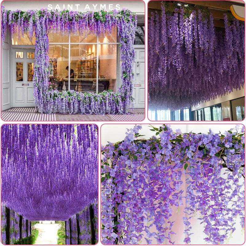 50/150 flores colgantes de wisteria artificial - Decoraciones de vino artificial blanco, adecuadas para bodas, jardines, paredes y arcos de mesa DIY - 3,6 pies de largo, perfectas para primavera, Navidad, Día de San Valentín y fiestas de cumpleaños