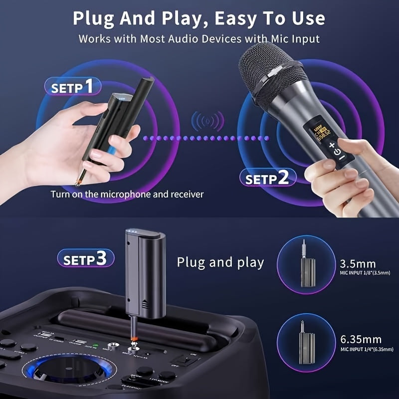 1pc JYX Micrófono Dinámico Inalámbrico Portátil con receptor de carga, con conector de 6,35 mm, alimentado por batería, para karaoke, canto, fiestas, conferencias, bodas, transmisión en vivo, videoconferencia - Material ABS, requiere baterías AA (U190)