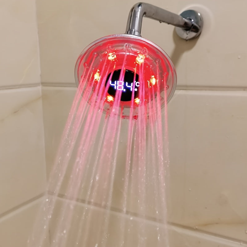 1 lámpara LED hidroeléctrica para montar en la pared, cabezal de ducha redondo de plástico sin terminar de 10.16 cm con control de temperatura, cambio de color y modo lluvia, alimentación hidroeléctrica ≤36V