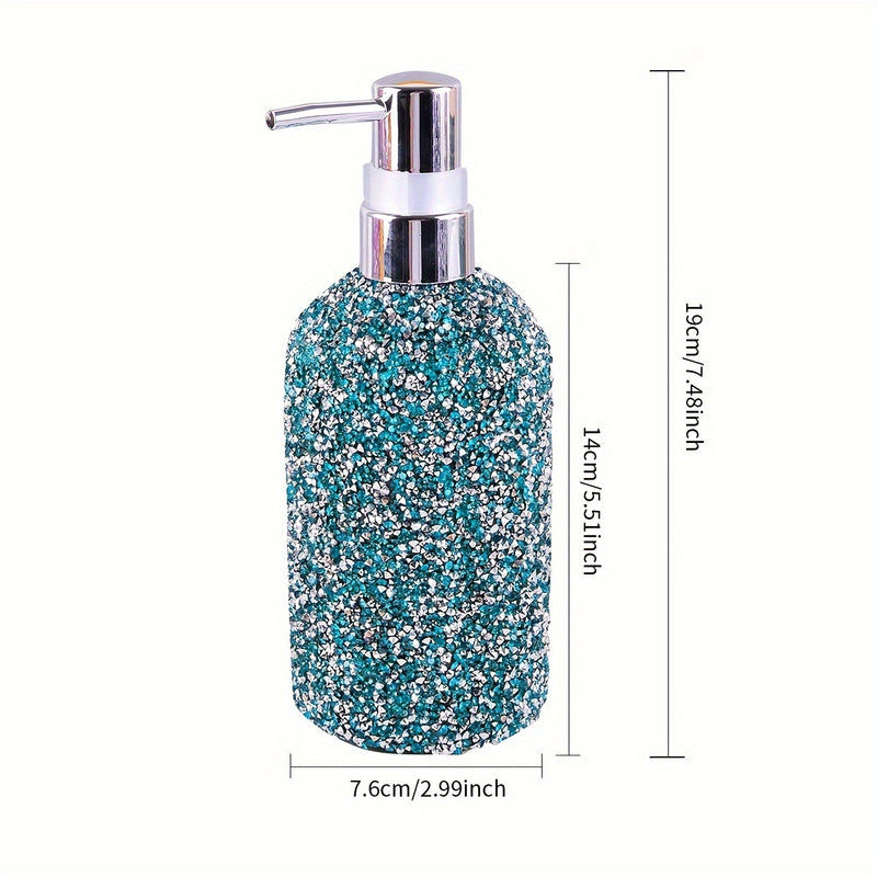 Dispensador de Jabón de 500ml con Incrustaciones de Diamantes - Tipo de Presión, Botella Recargable para Champú, Gel de Ducha y Loción - Accesorio Elegante para el Baño