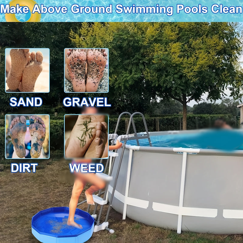 Baño de pies plegable portátil, recipiente de pies plegable de PVC compuesto, adecuado para la entrada de la piscina, con accesorios básicos de limpieza de piscina de varios componentes, apto para 10 personas.