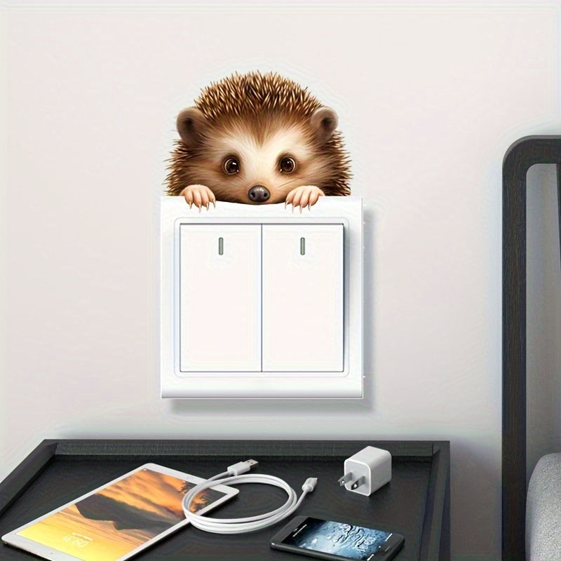Adorable Erizo Pegatina de Pared - Divertido y Lindo Animal para Interruptor, Fácil de Pegar y Despegar, Perfecto para Decoración de Baño, Pequeño, Serie