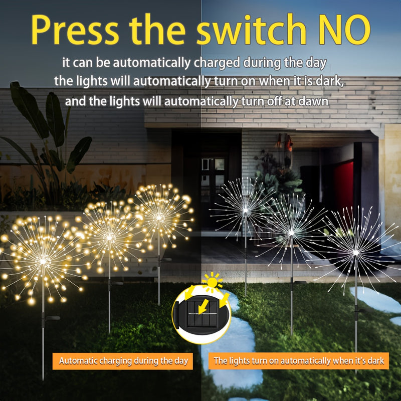 8 Modos de Iluminación para Exteriores, Luces Solares de Fuegos Artificiales, Patio, Jardín, Decoración de Iluminación para Exteriores Villa Eid Al-Adha Mubarak