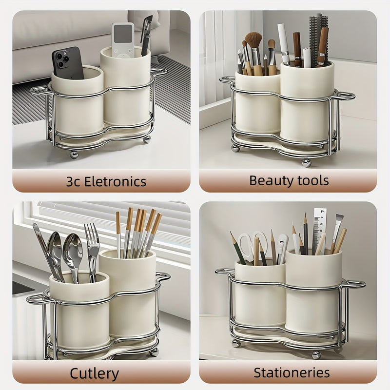 LDQ 1pc estante de utensilios combinado alto/bajo, soporte para cubiertos con estructura metálica, organizador de 2 compartimentos, tarro almacenamiento de utensilios para cocina y encimera, tarro para palillos doméstico