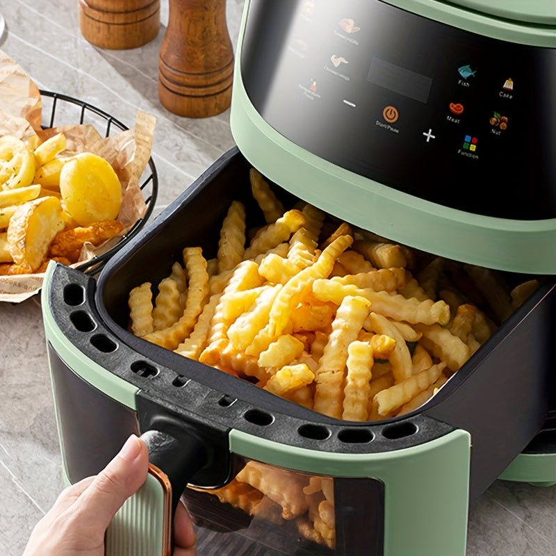 1 pieza de freidora de aire de 6 litros de capacidad, sin aceite, cocinero saludable con 8 ajustes preestablecidos, pantalla táctil LCD digital, ventana de cocción visual, cesta antiadherente - Ideal para cocina doméstica, accesorios de freidora de aire