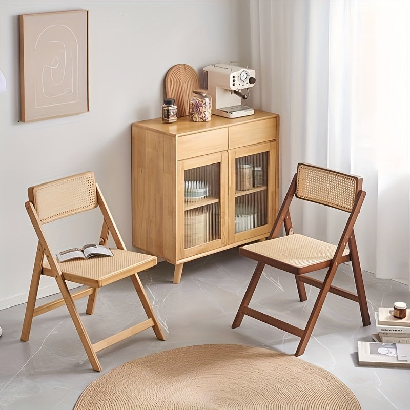 Silla plegable moderna de bambú de 1 pieza con asiento de mimbre - Color marrón claro, diseño de espalda abierta, estructura de bambú duradera, capacidad de peso de 150 kg, no necesita ensamblaje - Ideal para uso en casa o en la oficina, silla de oficina