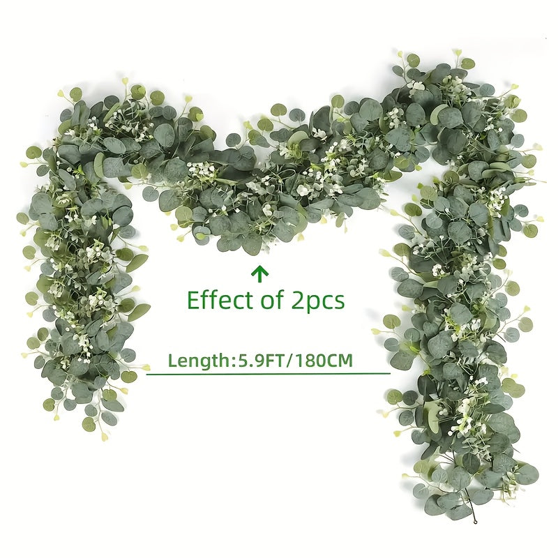 12 Piezas de Guirnaldas Artificiales de Eucalipto y Sauce con Flores Blancas - 6 Pies, Hojas Verdes Multifuncionales para Bodas, Decoración del Hogar y Eventos, Estilo Clásico, Temática Nupcial, Plantas/Florales Artificiales para Exteriores