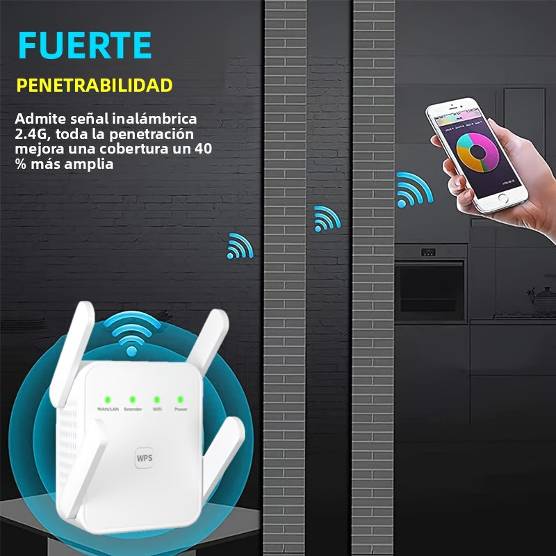 Amplificador de WiFi que Refuerza la Señal hasta 5000 pies cuadrados, Soporta Más de 55 Dispositivos, Repetidor de Internet Inalámbrico con Puerto Ethernet, Amplificador de Largo Alcance, Configuración Fácil con 1 Tecla, Punto de Acceso Compatible con Al