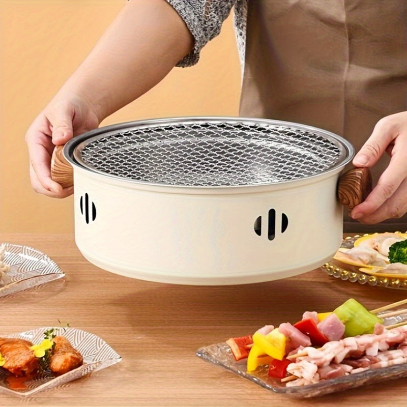 4 piezas/1 juego de parrilla de carbón compacta de acero inoxidable con red de parrilla - Elevador de red, parrilla portátil para uso en interiores y exteriores, perfecta para reuniones familiares, reuniones con amigos, camping y cocina en el patio trase