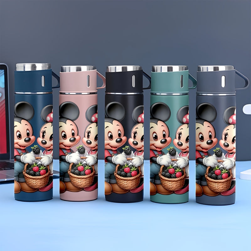Juego de Termo de Acero Inoxidable de 17oz con Diseño de Minnie Mouse de Disney, Taza Térmica Antigoteo con 3 Vasos para Bebidas Calientes y Frías, Viajes de Negocios y Material Escolar LHB03211