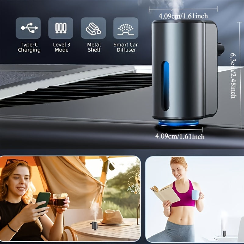 Purificador de aire para auto inteligente, difusor de aromas para auto recargable, aromaterapia para auto con 3 niveles ajustables, carga USB, incluye 3 frascos de perfume para hombre