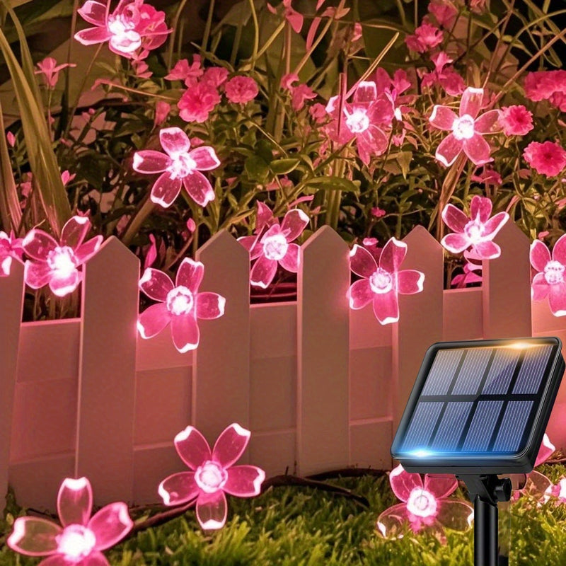 FUNINGEEK Luces de cuerda de flor de cerezo solar, 20/50/100 LED, IPX4, 8 modos, control de botón de pulsar, batería de níquel, luces de hada para jardín, patio, porche, Navidad, boda, decoración de fiesta, decoraciones solares