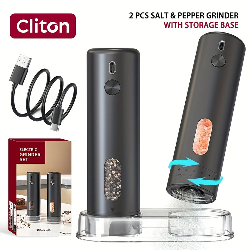 Moledor de Pimienta Eléctrico Recargable, Juego con Contenedor de 110ml, Grano Ajustable Externo, Luz LED Blanca y Operación con Una Mano para Cocina, BBQ y Regalos