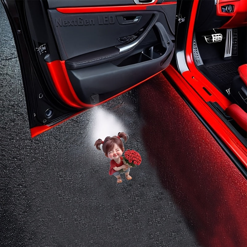 4 Piezas de Luces LED Proyectoras para Logo de Puerta, Luces de Bienvenida Interior para Autos, SUVs y Furgonetas, Duraderas, Accesorio LED Multiusos con Pegatinas Fluorescentes de Advertencia