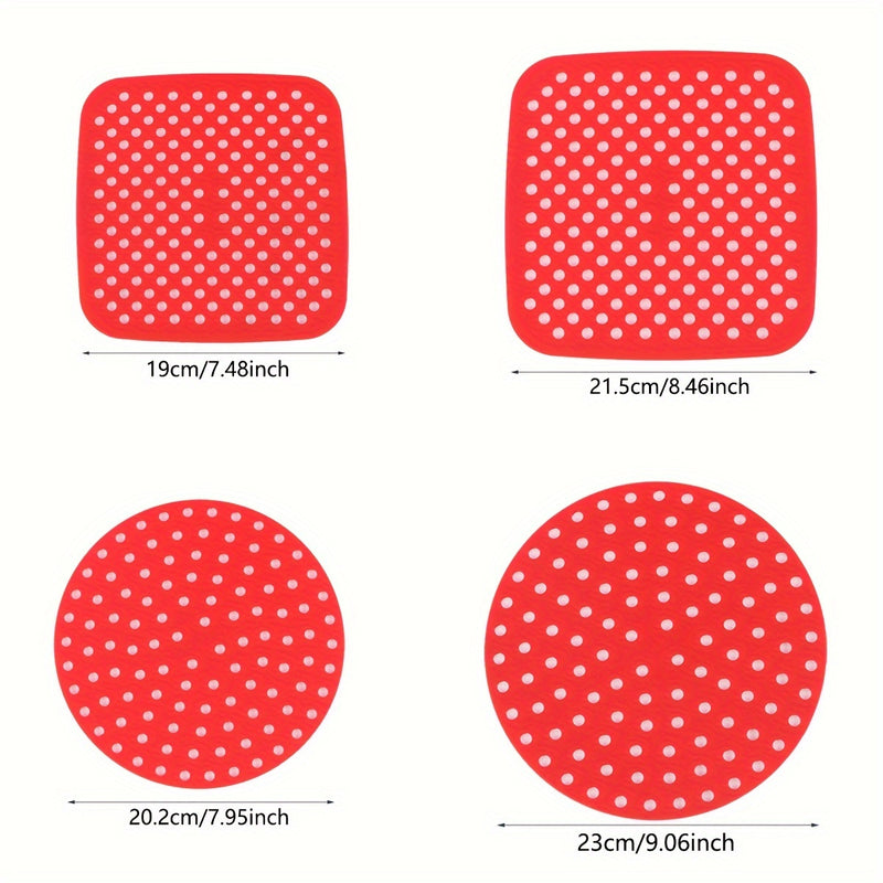 1pc Revestimiento de Silicona Reutilizable para Freidora de Aire - Fácil de Limpiar, Alfombrilla Antiadherente en Rojo y Negro, Perfecto para Cocinar Saludable, Compatible con la Mayoría de Freidoras de Aire, Accesorios para Freidora de Aire