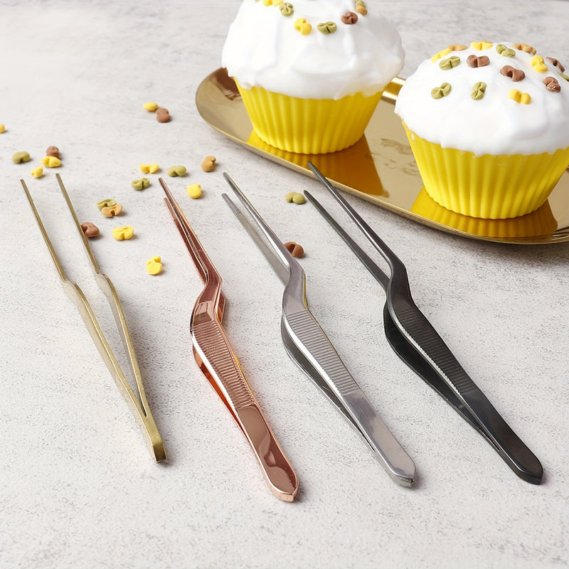 1 Pinza Curvada Especial De Cocina Molecular Dorada De Titanio, Pinzas De Placa Oscilante De Acero Inoxidable, Pinzas Con Forma De Platos Fríos, Cocina, Restaurante, Pastel Occidental, Postre, Herramientas De Decoración