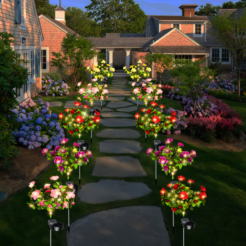 Luces solares para jardín al aire libre, lámparas solares de flores azalea, adecuadas para jardines, patios, césped y senderos de patio trasero.