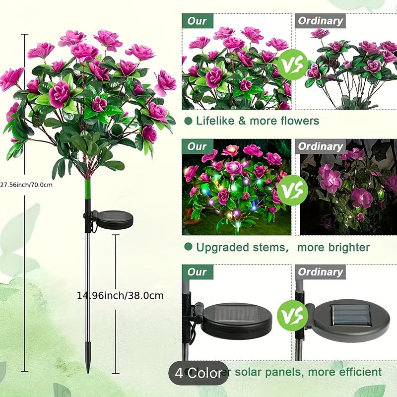 Luces solares para jardín al aire libre, lámparas solares de flores azalea, adecuadas para jardines, patios, césped y senderos de patio trasero.