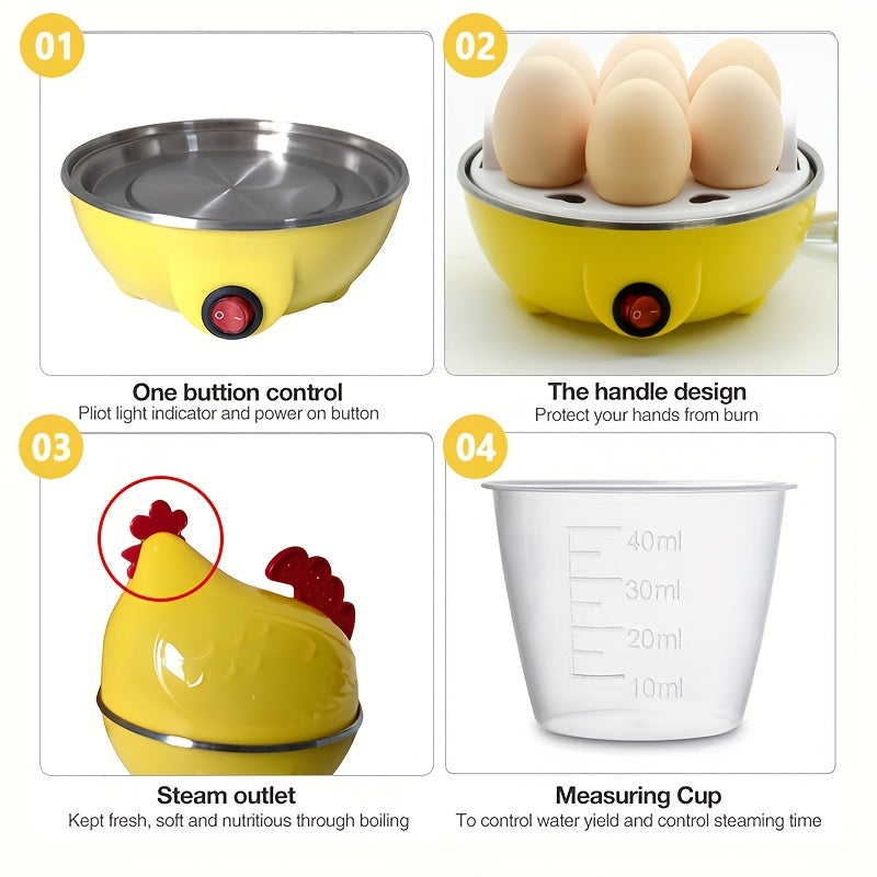 Un pequeño cocedor de huevos multifuncional para el hogar, máquina de desayuno y vaporera | Puede cocer hasta 7 huevos a la vez en forma de gallina | Apagado automático, cocina huevos, maíz y panecillos | Un regalo de Navidad