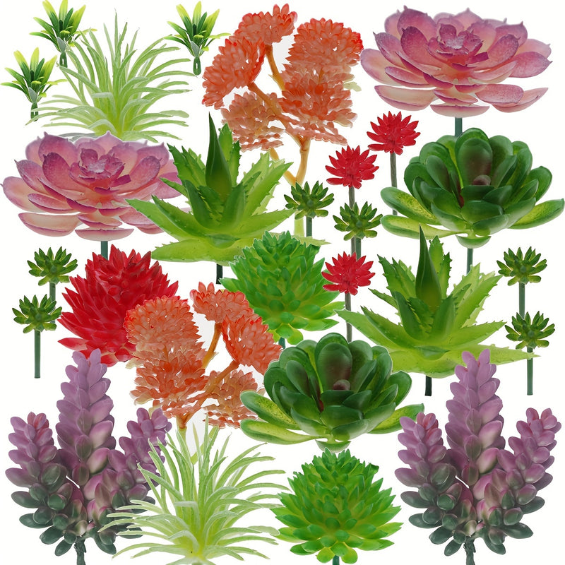 27 Plantas Suculentas Artificiales en Miniatura Sin Macetas: Tallos de Cactus Plásticos Realistas para Terrario, Variedad Pequeña de Verduras Sintéticas con Piedras Preciosas