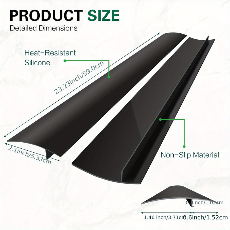 Juego de Cubiertas para Espacio entre Estufa y Encimera de 2 Piezas, Relleno Resistente al Calor para Superficies, Fácil Limpieza, Tapacubos de Silicona Negros de 21 Pulgadas