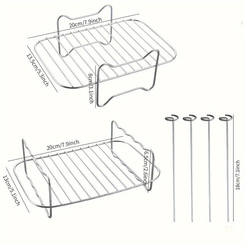 Juego de Accesorios para Freidora de Aire de Doble Cesta de 6 Piezas para Ninja DZ201 y Otros Modelos de 8QT-10QT - Incluye 2 Rejillas de Acero Inoxidable y 4 Brochetas, Ideal para Cocinar Eficientemente y Kebabs Gourmet