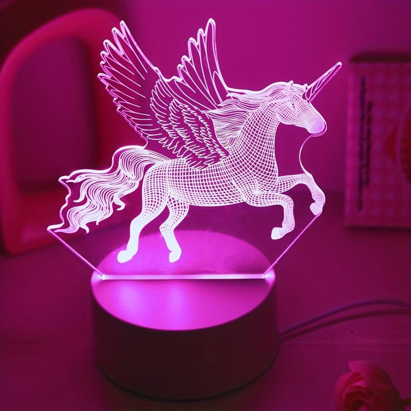1 lámpara nocturna con forma de unicornio 3D, lámpara rosa con alimentación USB, botón de encendido visual, lámpara de mesa creativa para regalo, decoración para fiestas de Navidad, bodas, cumpleaños, luz de regalo exquisita