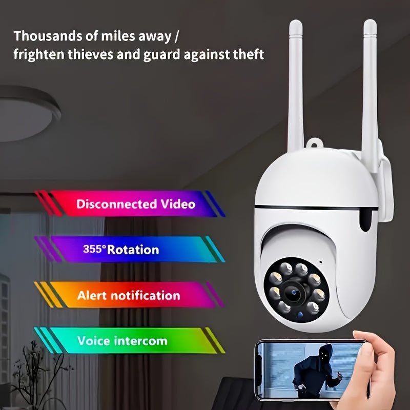 Cámara de seguridad Ourlife HD 1080P, vigilancia inteligente para el hogar con WiFi, seguimiento automático, monitoreo inalámbrico IP para exteriores día y noche, detección de personas/mascotas, Wi-Fi de 2.4GHz, protección de seguridad 1080P 2.4G, visión