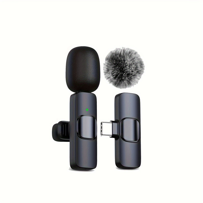 Micrófono lavalier inalámbrico con cubierta antiviento para smartphones, laptops y grabación de audio y video, ideal para entrevistas, podcasts y vlogs
